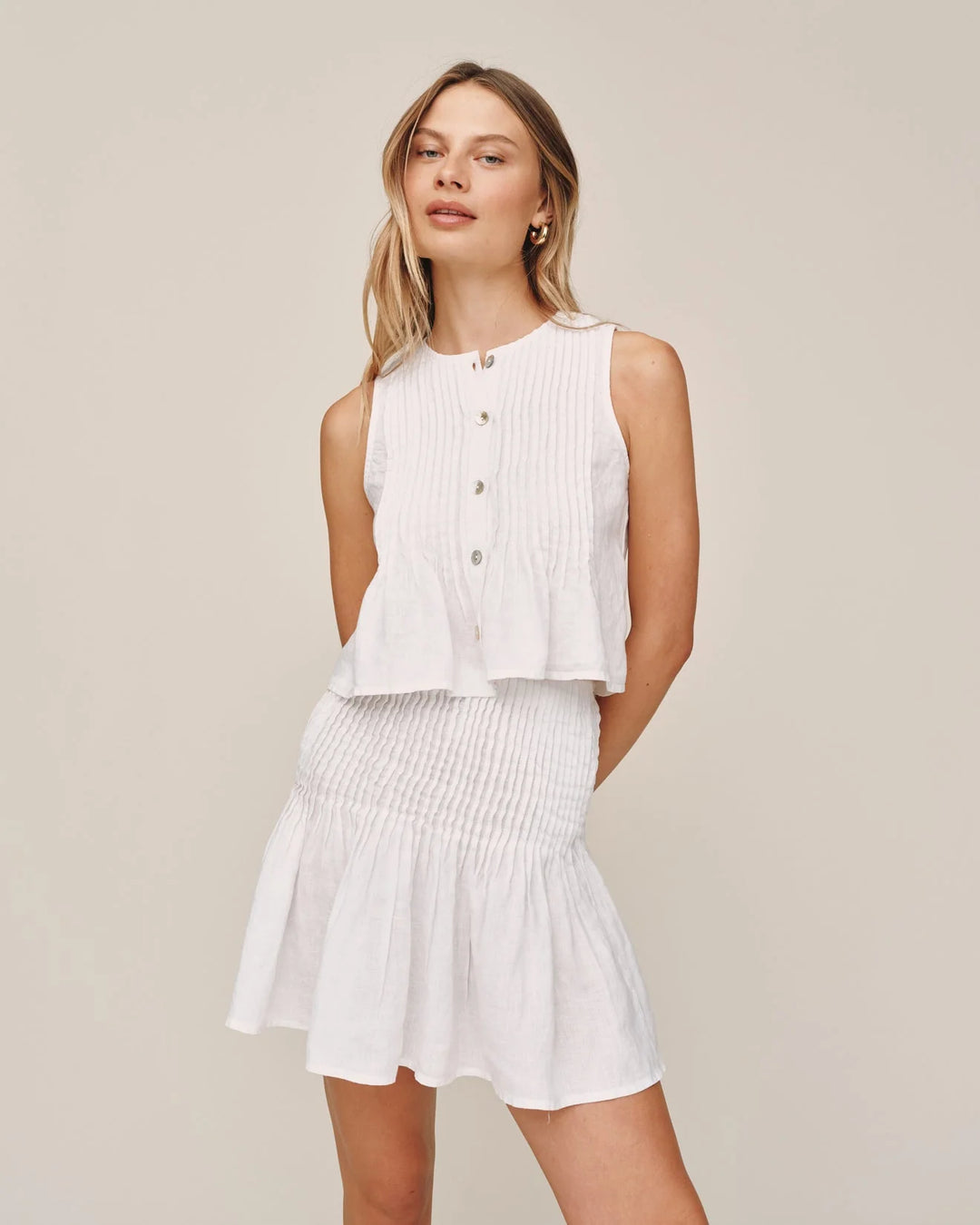 SLEEVELESS PINTUCK TOP (WHITE) - BELLA DAHL