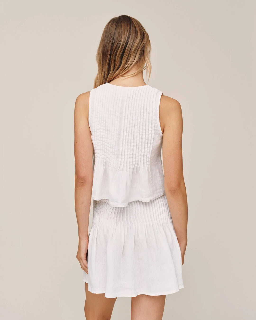 SLEEVELESS PINTUCK TOP (WHITE) - BELLA DAHL