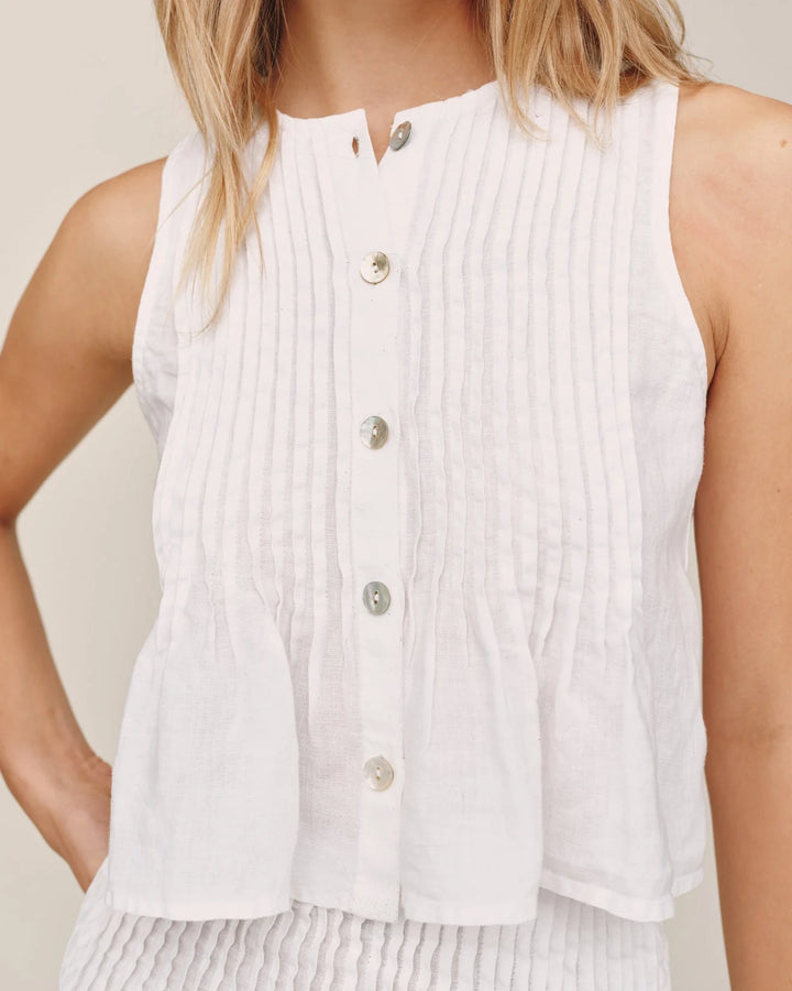 SLEEVELESS PINTUCK TOP (WHITE) - BELLA DAHL