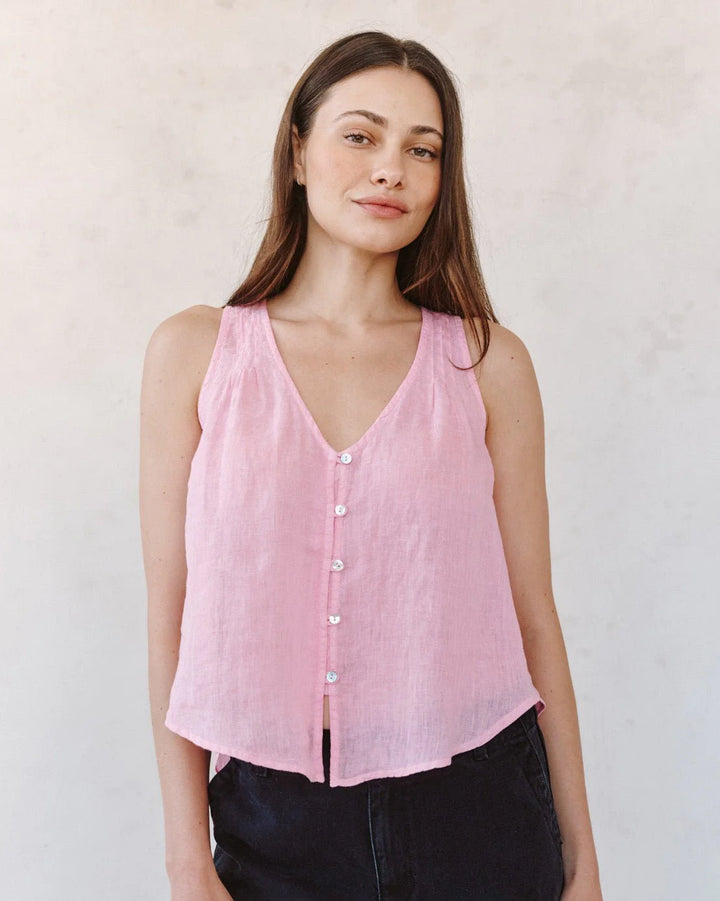SLEEVELESS PINTUCK V-NECK TOP (ROSE BLUSH) - BELLA DAHL