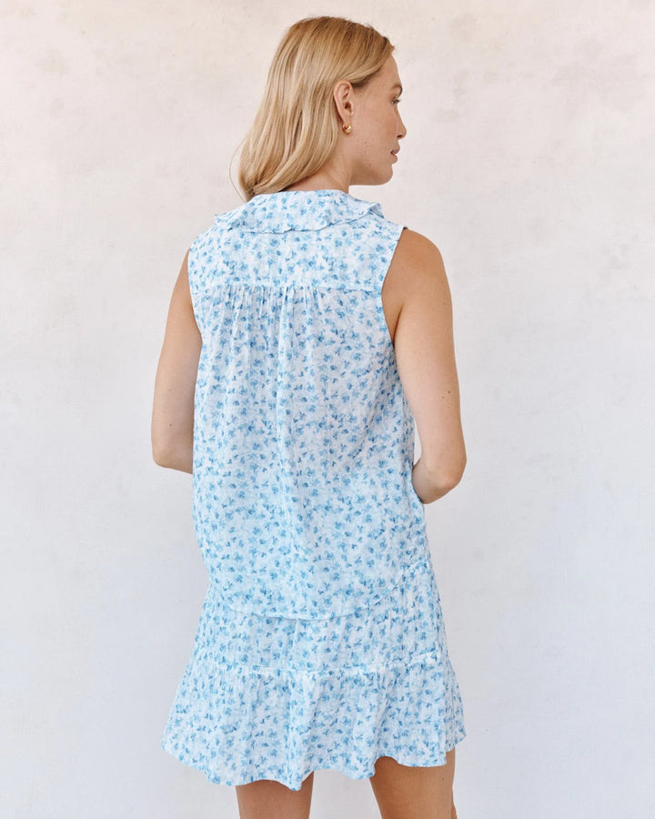 SLEEVELESS RUFFLE TOP (BLUE DITSY FLORAL) - BELLA DAHL