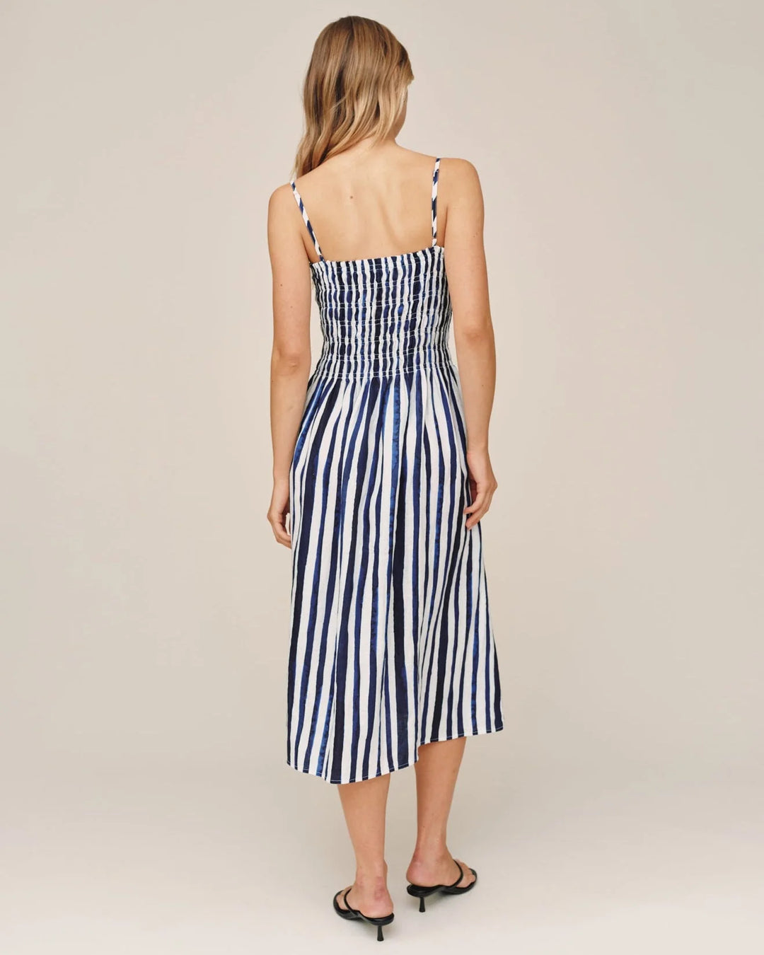 SMOCKED MIDI DRESS (PAINTED TIDES STRIPE) - BELLA DAHL