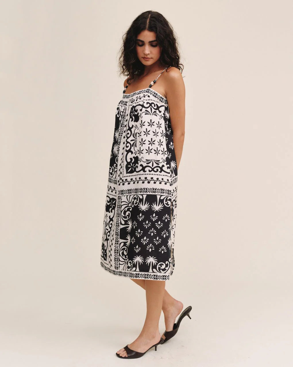 SPAGHETTI STRAP MIDI DRESS (TROPICAL BANDANA PRINT) - BELLA DAHL
