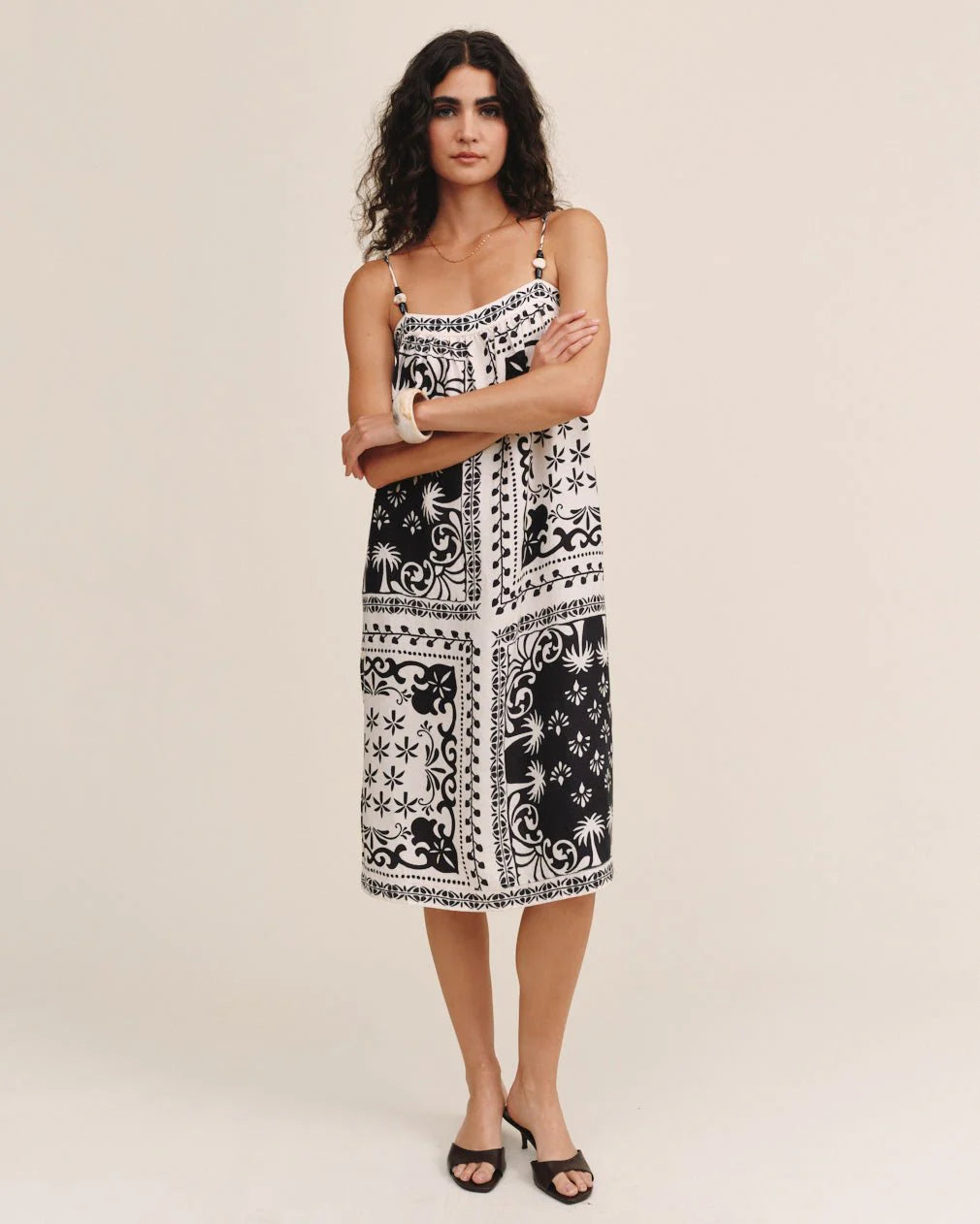 SPAGHETTI STRAP MIDI DRESS (TROPICAL BANDANA PRINT) - BELLA DAHL