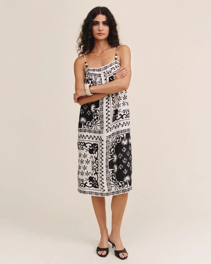 SPAGHETTI STRAP MIDI DRESS (TROPICAL BANDANA PRINT) - BELLA DAHL