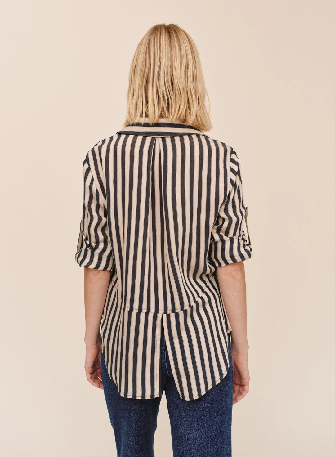 SPLIT BACK BUTTON DOWN (BLACK/ECRU STRIPE) - BELLA DAHL