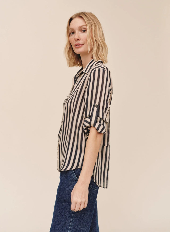 SPLIT BACK BUTTON DOWN (BLACK/ECRU STRIPE) - BELLA DAHL