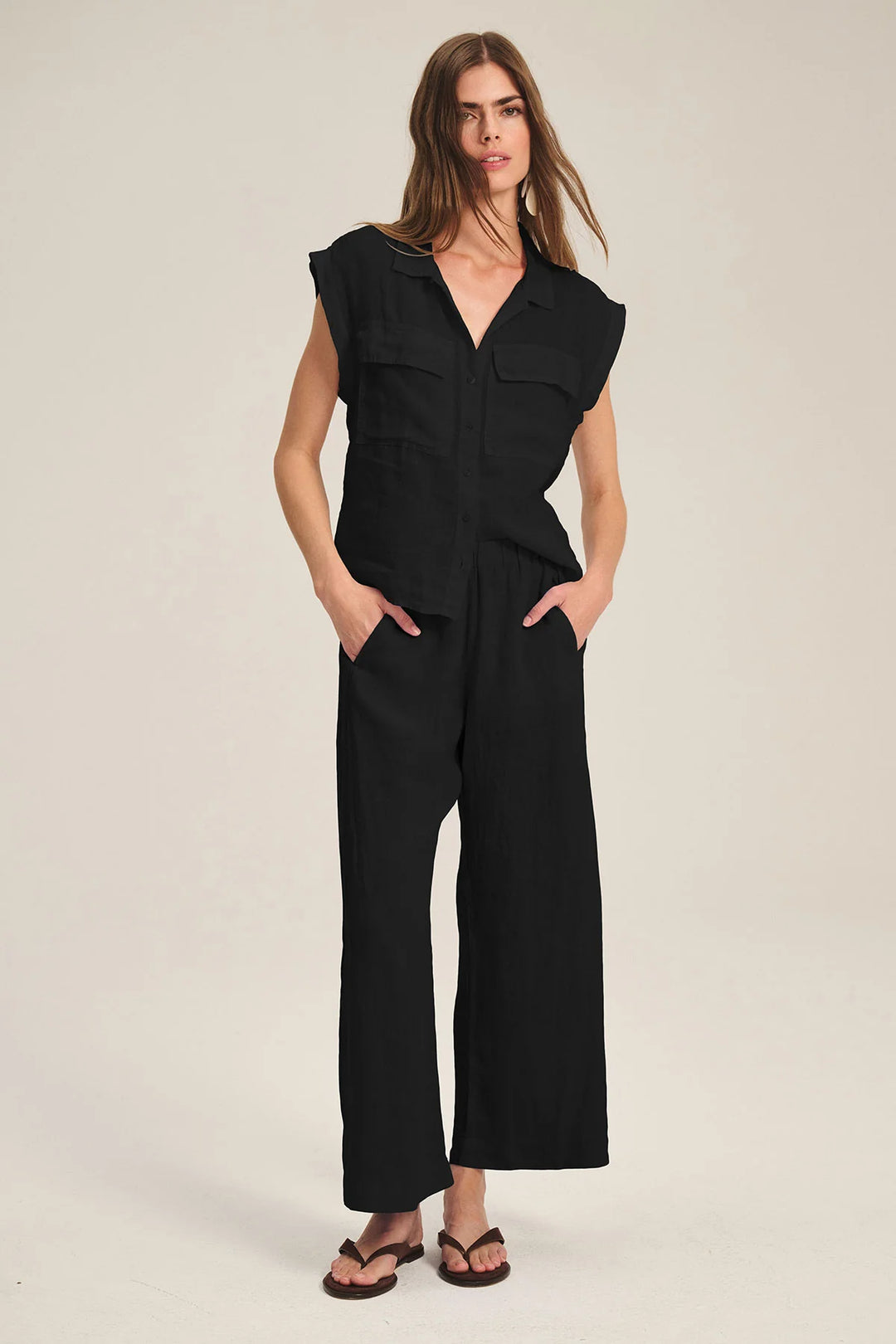 LOLA WOVEN LINEN PANT (BLACK) - VELVET