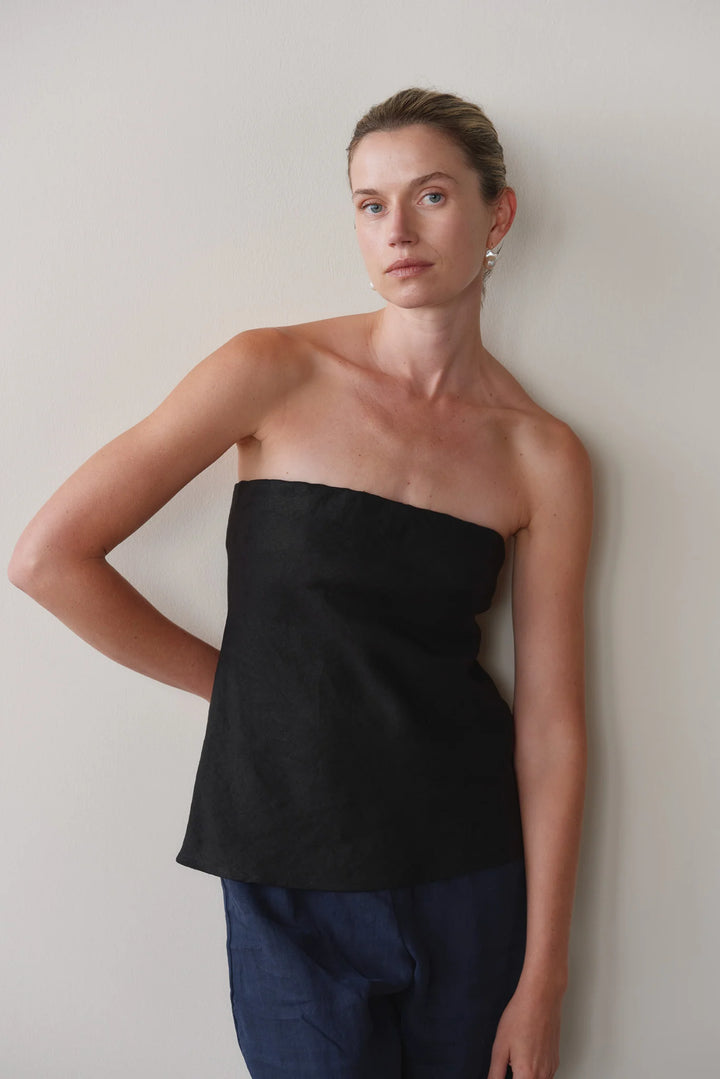 THE LINEN TUBE TOP (JET) - DONNI