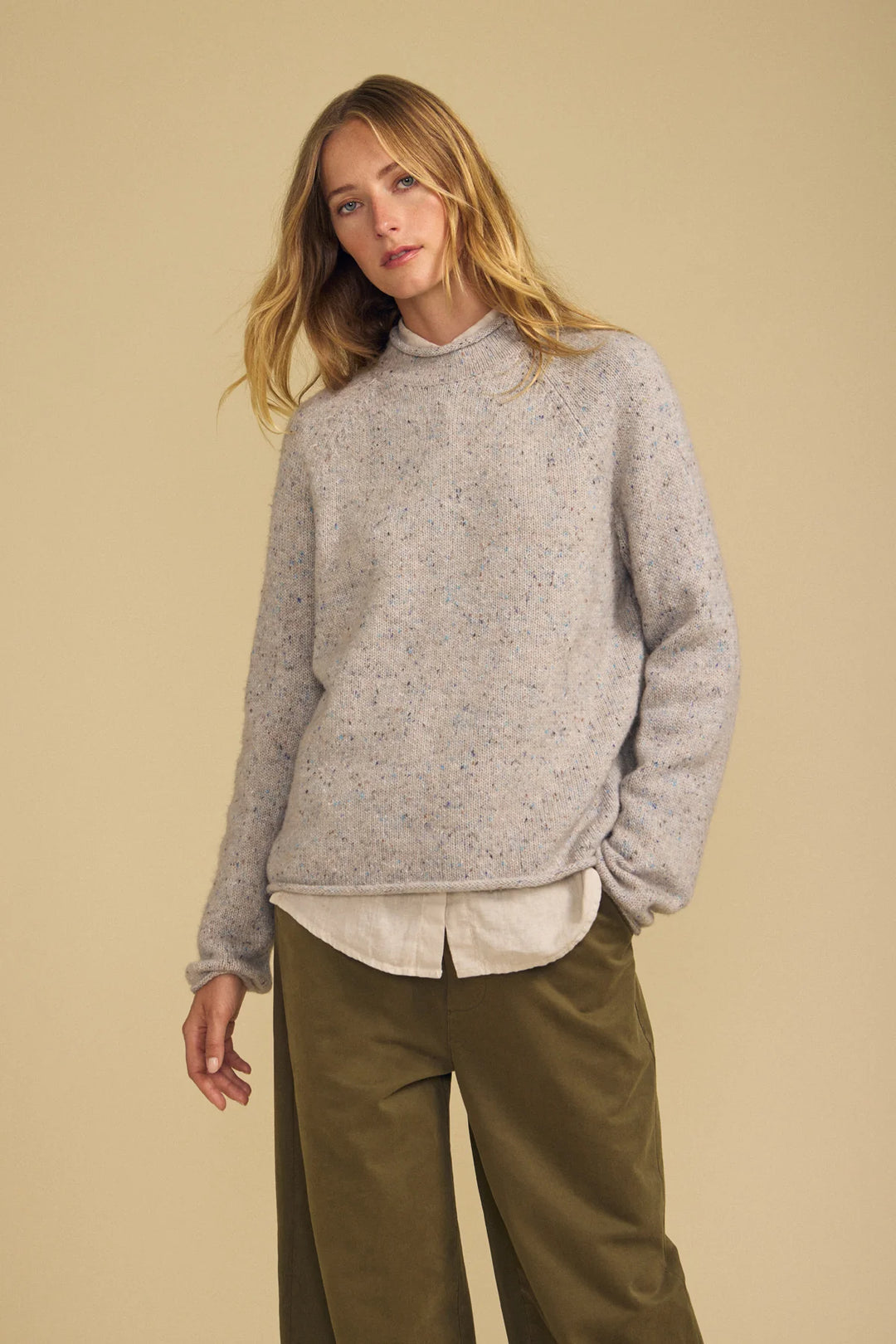 JOELLE TWEED KNIT SWEATER (OAT) - VELVET