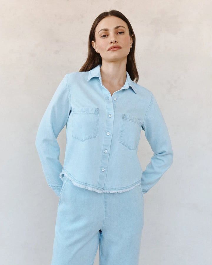 TWO POCKET FRAY HEM SHIRT (COASTAL FADE WASH) - BELLA DAHL