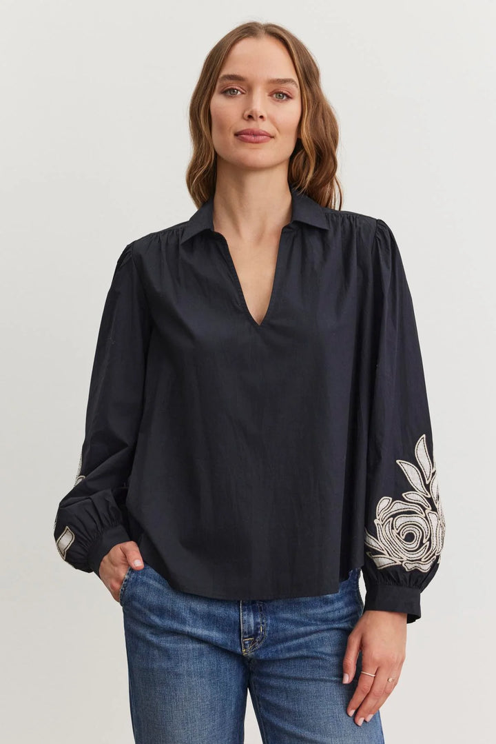 MARTINE COTTON POPLIN BLOUSE WITH EMBROIDERY - VELVET