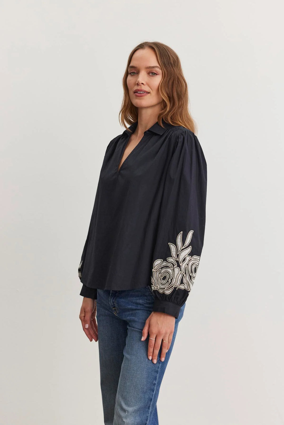MARTINE COTTON POPLIN BLOUSE WITH EMBROIDERY - VELVET