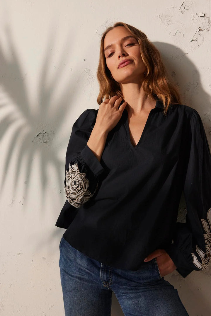 MARTINE COTTON POPLIN BLOUSE WITH EMBROIDERY - VELVET