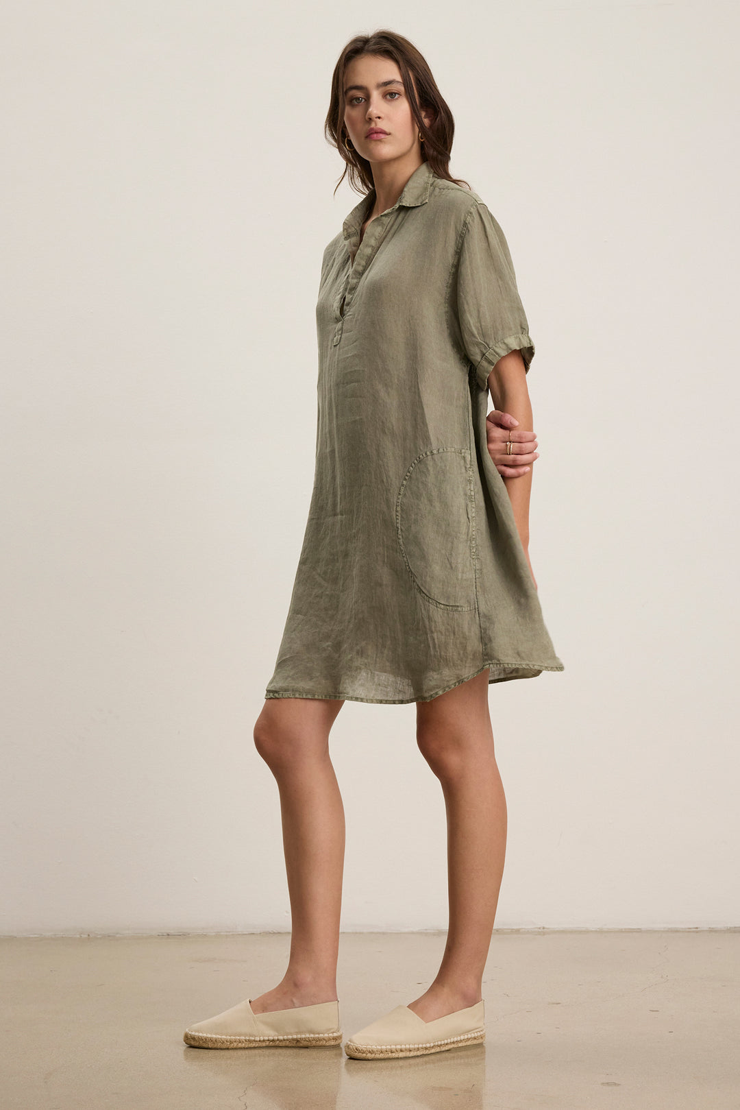 WOVEN LINEN DRESS (ELM) - VELVET