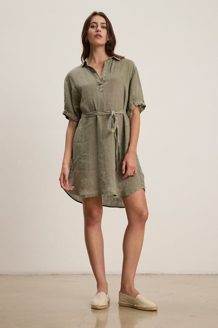 WOVEN LINEN DRESS (ELM) - VELVET
