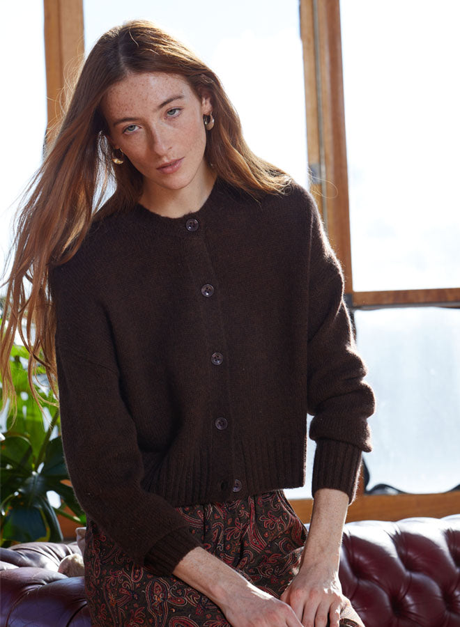 BOXY BUTTON UP CARDIGAN (ESPRESSO) - AUTUMN CASHMERE