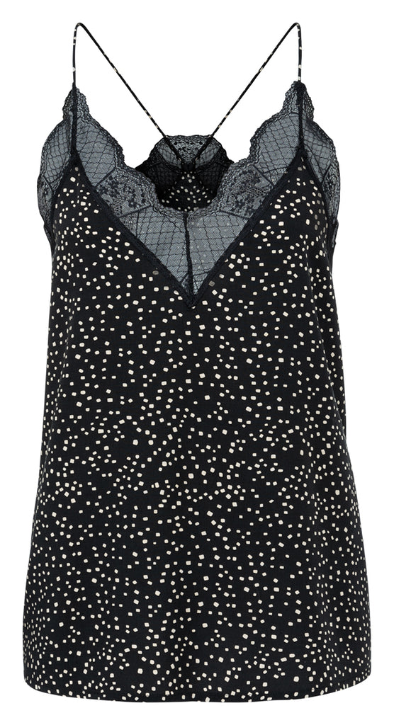 PRINTED STRAPPY TOP WITH LACE - YAYA