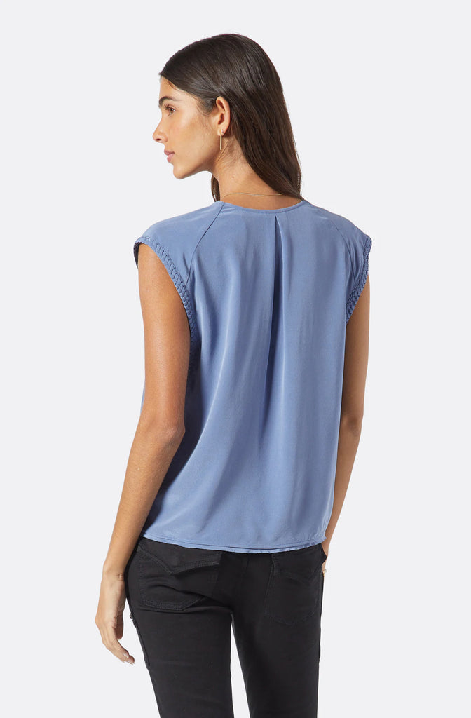 CERILY SILK SHORT SLEEVE BLOUSE (BIJOU BLUE) - JOIE