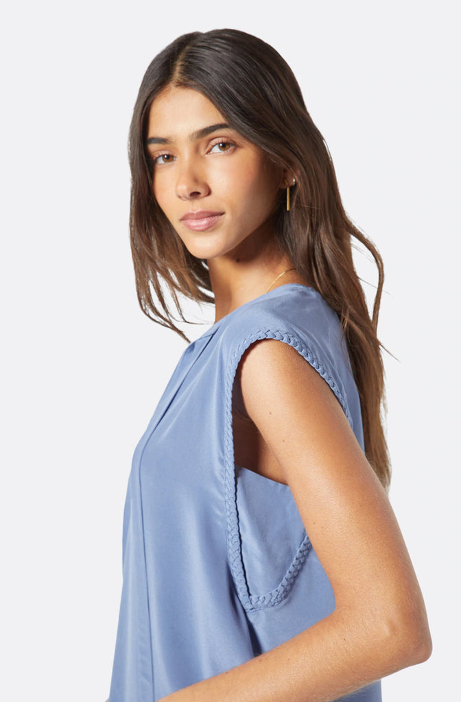 CERILY SILK SHORT SLEEVE BLOUSE (BIJOU BLUE) - JOIE