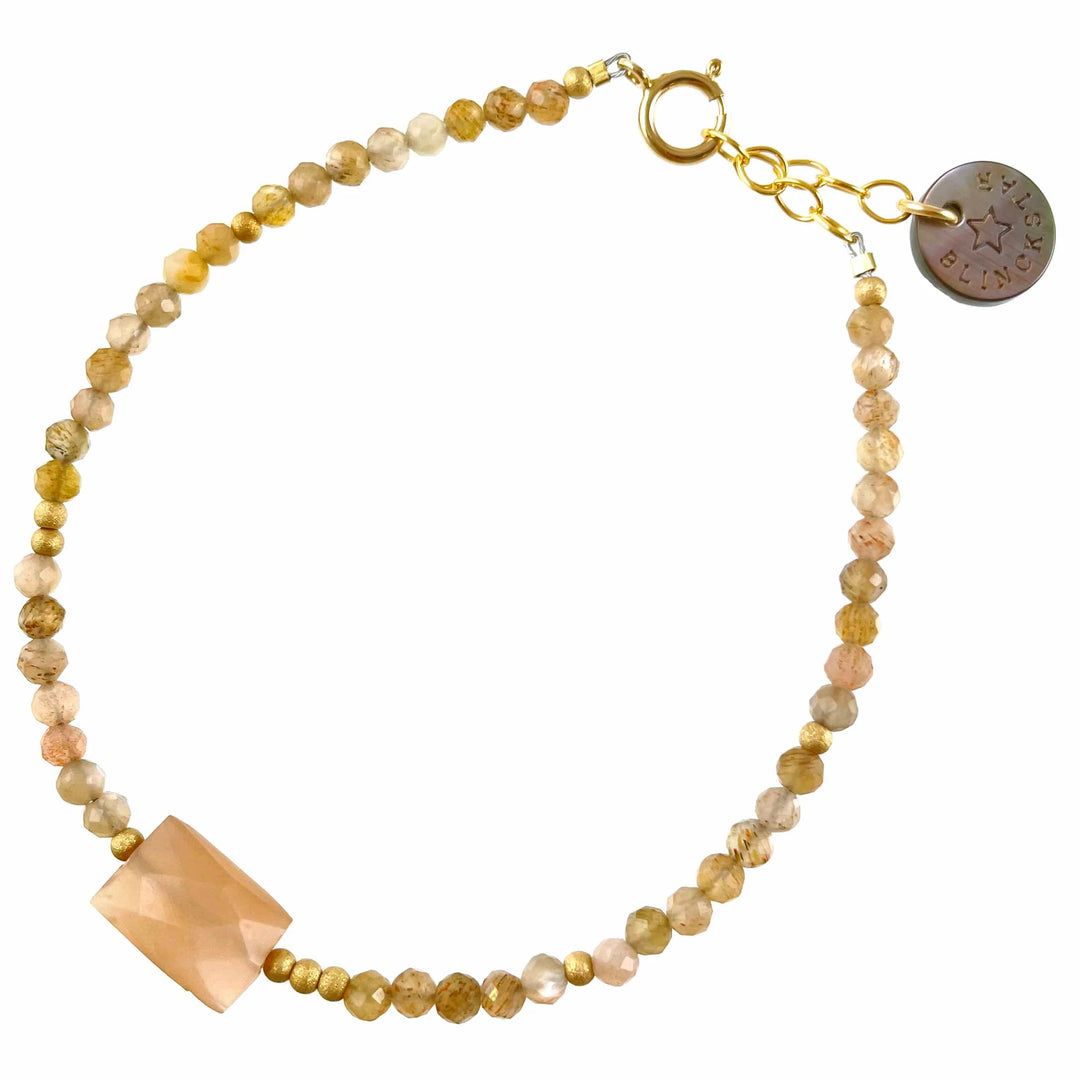 PINK MOONSTONE WITH RECTANGULAR BEAD BRACELET - BLINCKSTAR