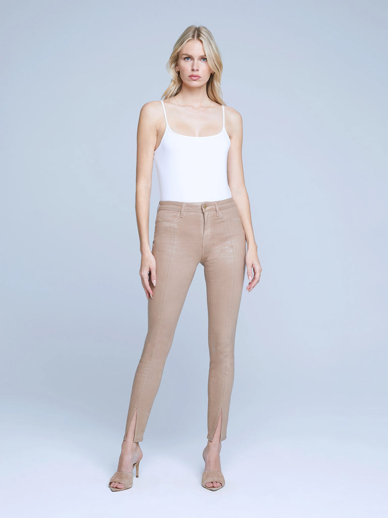 JYOTHI HIGH RISE SPLIT COATED JEAN (CAPPUCCINO) - L'AGENCE