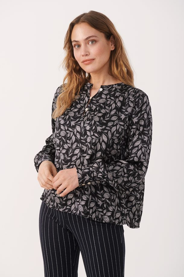 RENITA BLOUSE (BLACK GRAPHIC LEAF PRINT) - PART TWO