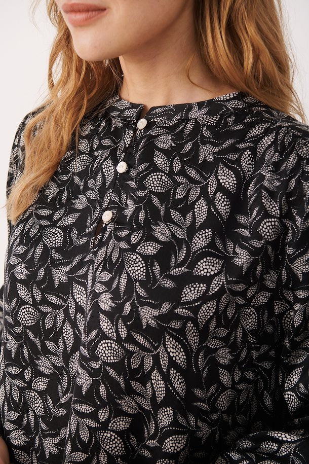 RENITA BLOUSE (BLACK GRAPHIC LEAF PRINT) - PART TWO