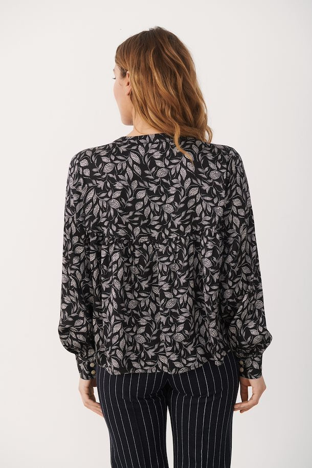 RENITA BLOUSE (BLACK GRAPHIC LEAF PRINT) - PART TWO