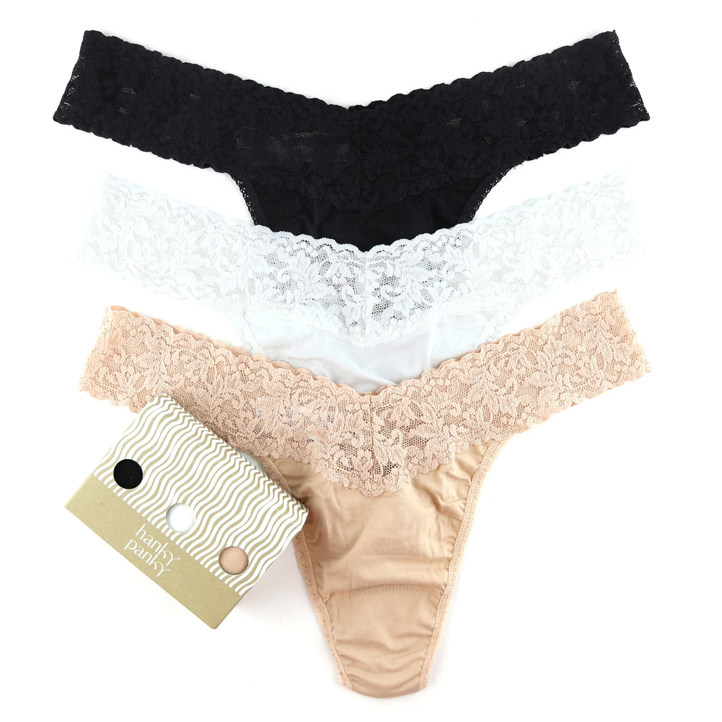 3 PACK ORIGINAL RISE COTTON THONGS - HANKY PANKY
