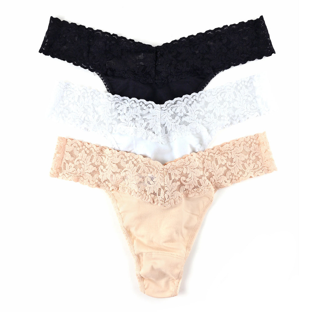 3 PACK LOW RISE COTTON THONGS - HANKY PANKY