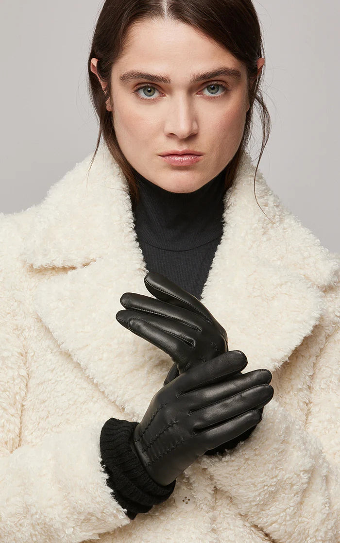 CARMEL LEATHER GLOVES WITH KNIT ARM (BLACK) - SOIA & KYO