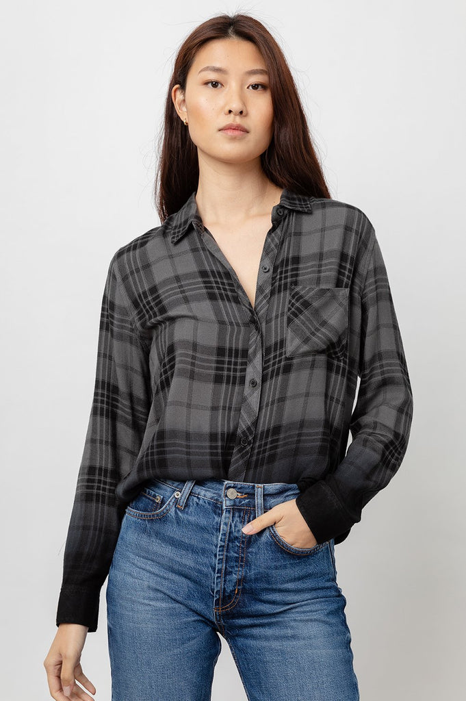HUNTER PLAID SHIRT (CHARCOAL DIP DYE) - RAILS