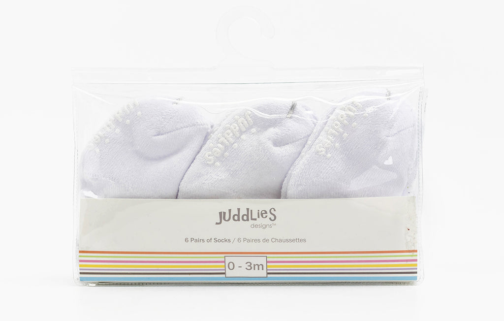 6 PACK INFANT SOCKS (WHITE) - JUDDLIES