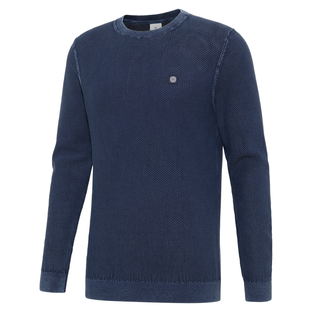 WAFFLE CREW PULLOVER - BLUE INDUSTRY