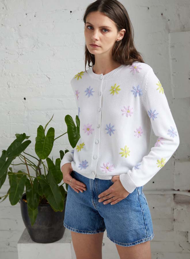 DAISY HAND EMBROIDERED CARDIGAN - AUTUMN CASHMERE