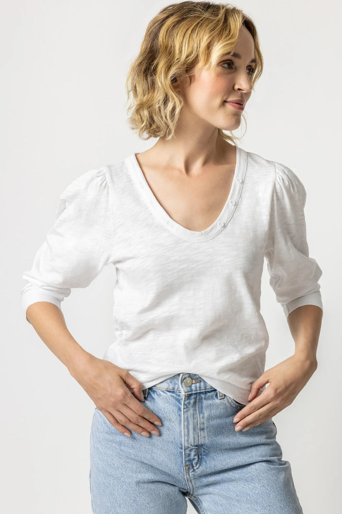 3/4 SLEEVE BUTTON U-NECK - LILLA P