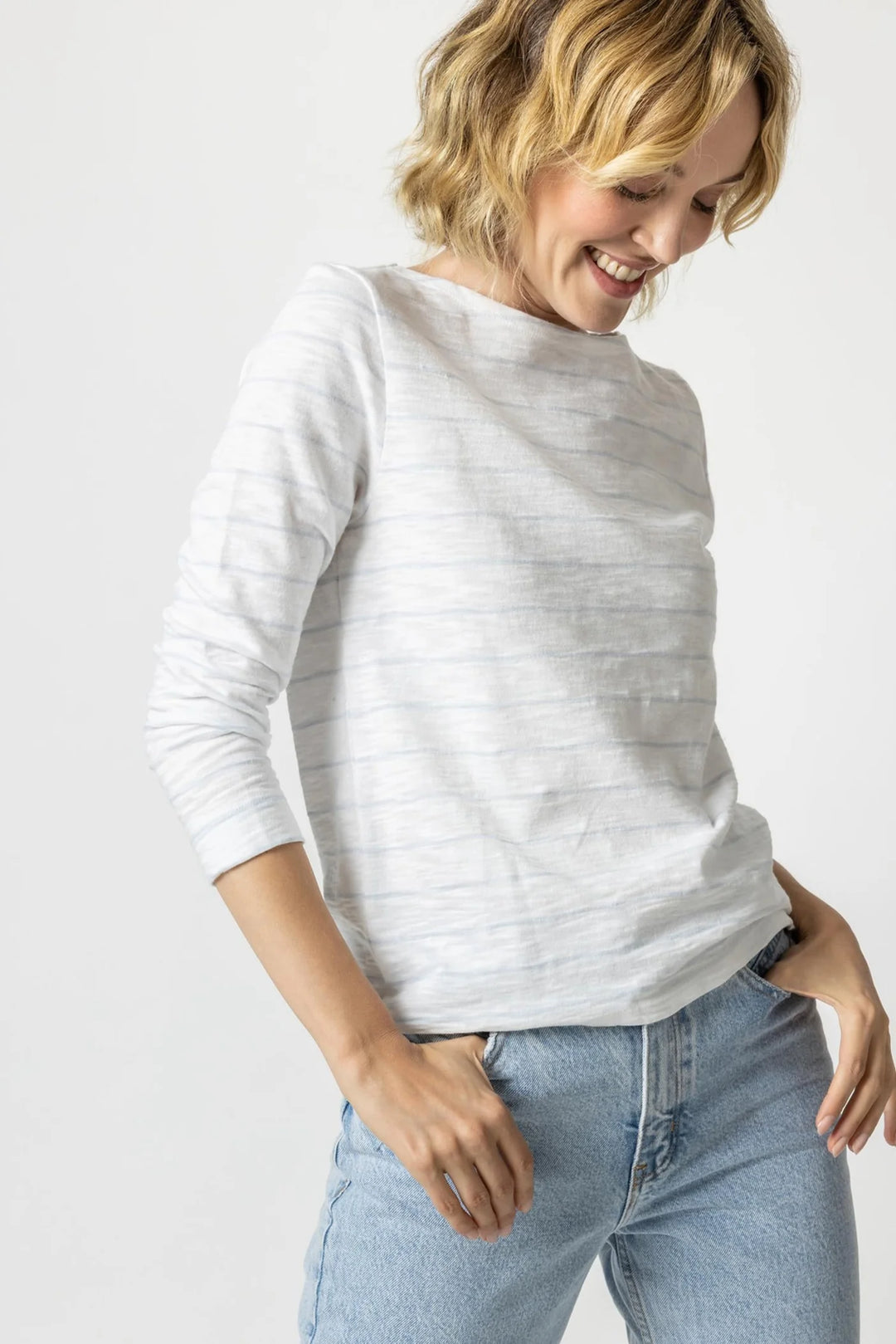 STRIPED 3/4 SLEEVE BOATNECK TOP - LILLA P