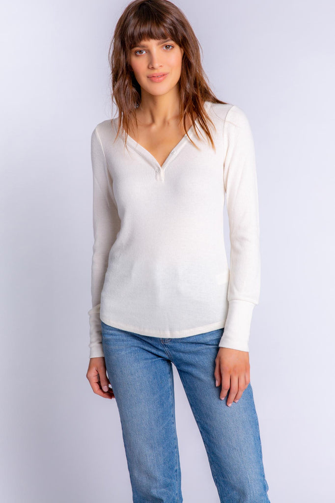 TEXTURED ESSENTIALS LONG SLEEVE (STONE) - PJ SALVAGE