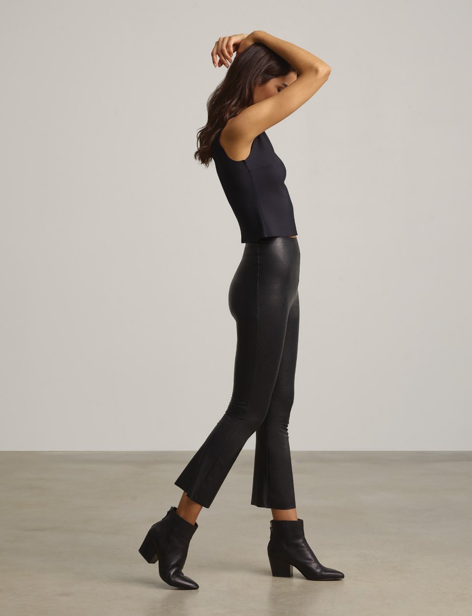 FAUX LEATHER CROP FLARE LEGGING - COMMANDO