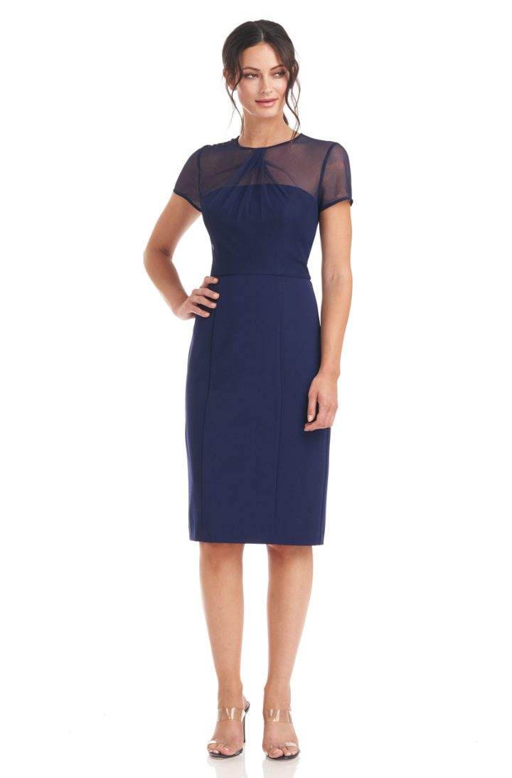 SHORT SLEEVE ILLUSION COCKTAIL DRESS (NAVY) - JS COLLECTION