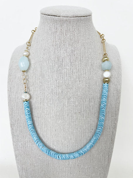 AGATE SNAKE BEAD NECKLACE (BLUE) - JENN FENTON