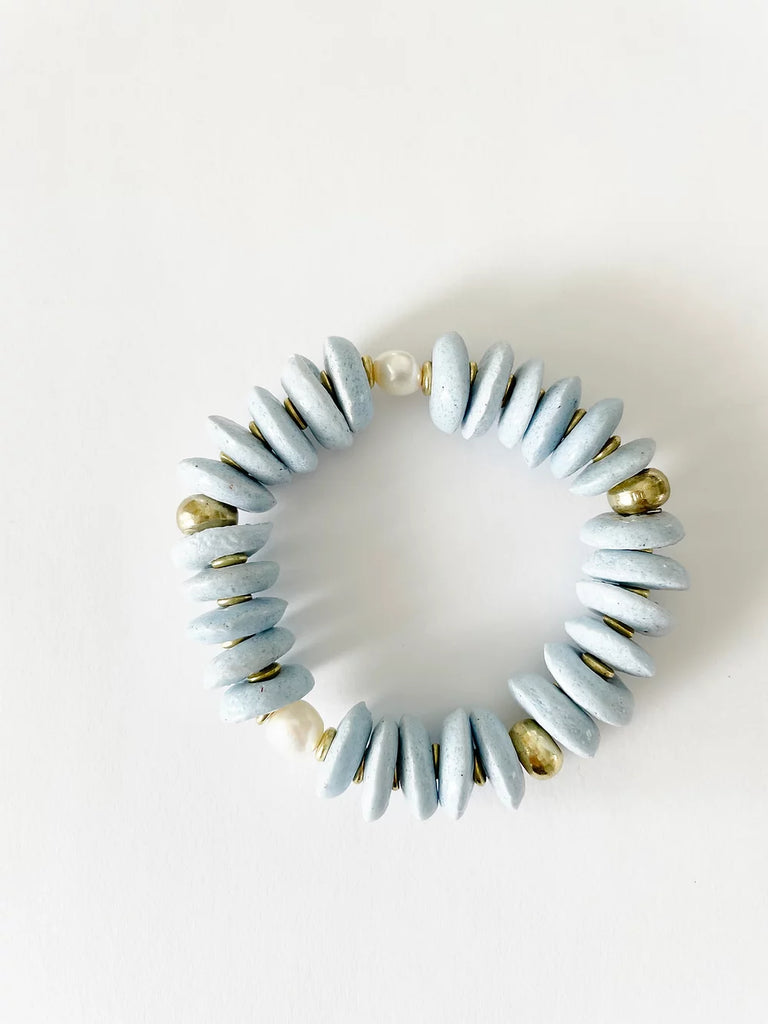 LIGHT BLUE ASHANTI BEAD ELASTIC BRACELET - JENN FENTON