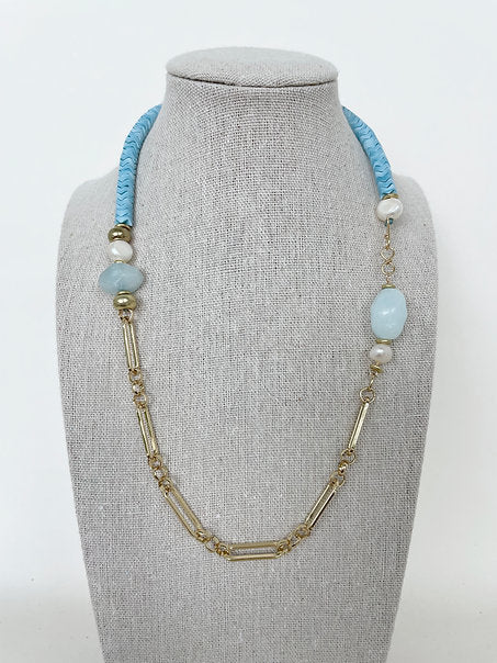 AGATE SNAKE BEAD NECKLACE (BLUE) - JENN FENTON