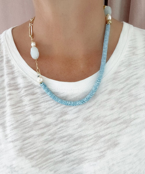 AGATE SNAKE BEAD NECKLACE (BLUE) - JENN FENTON