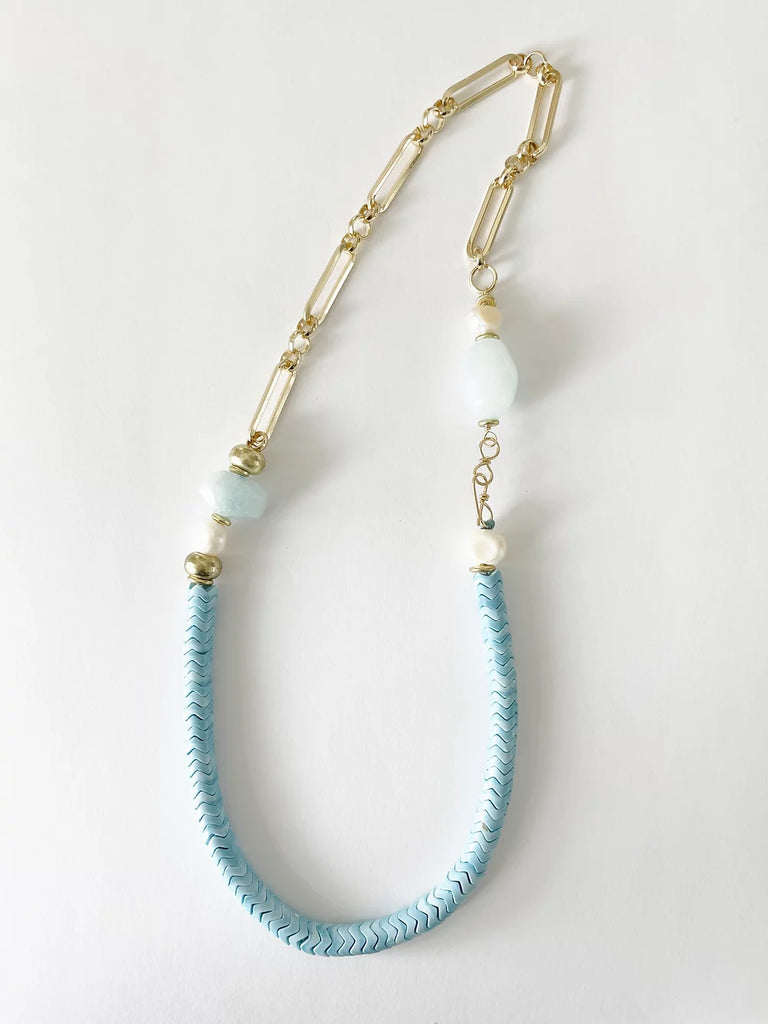 AGATE SNAKE BEAD NECKLACE (BLUE) - JENN FENTON