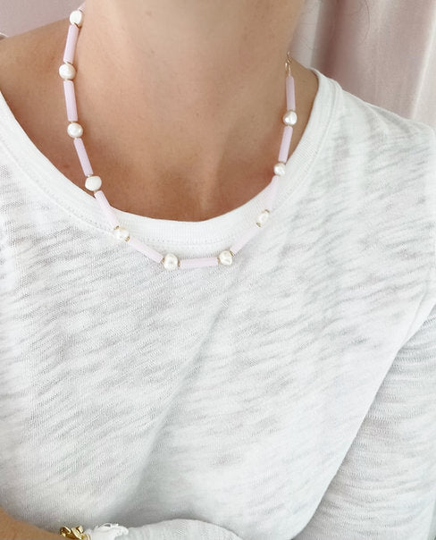 PINK QUARTZ & PEARL NECKLACE - JENN FENTON