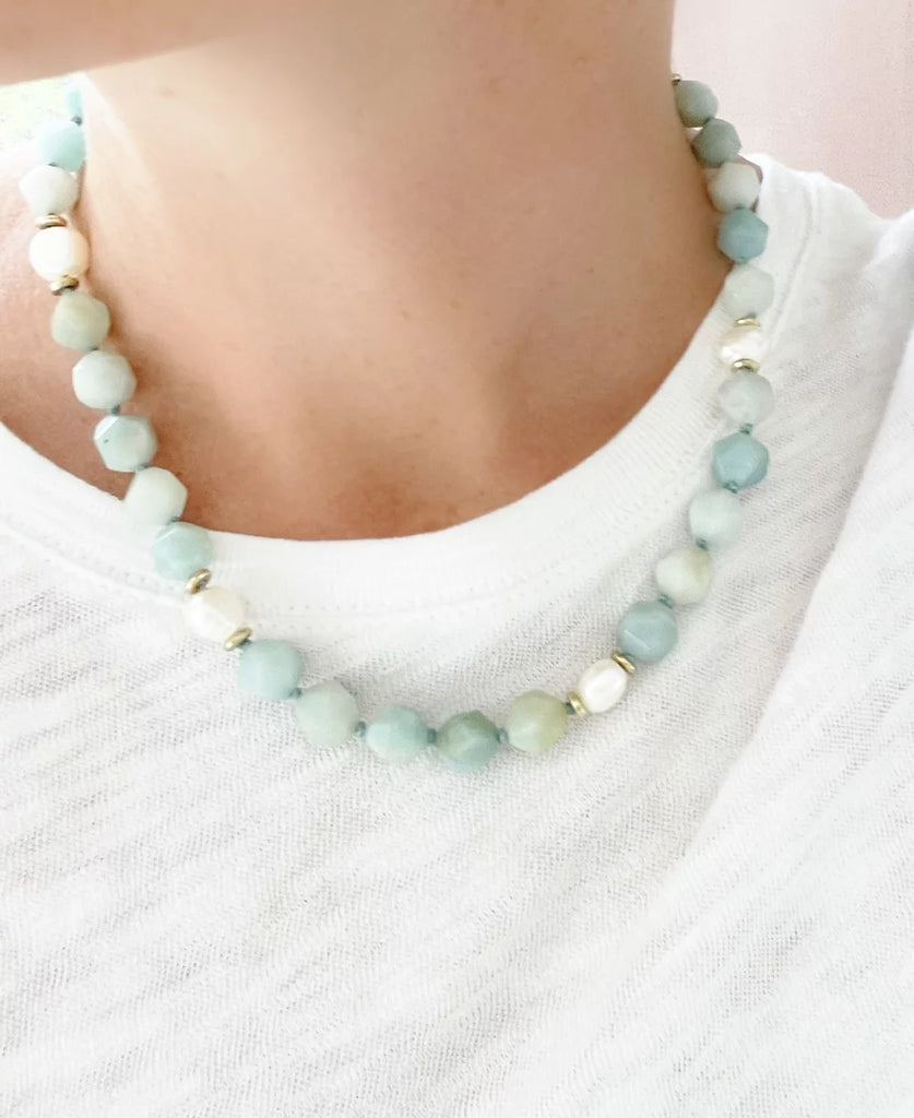AMAZONITE & PEARL NECKLACE - JENN FENTON