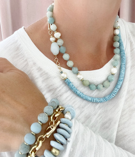 AGATE SNAKE BEAD NECKLACE (BLUE) - JENN FENTON