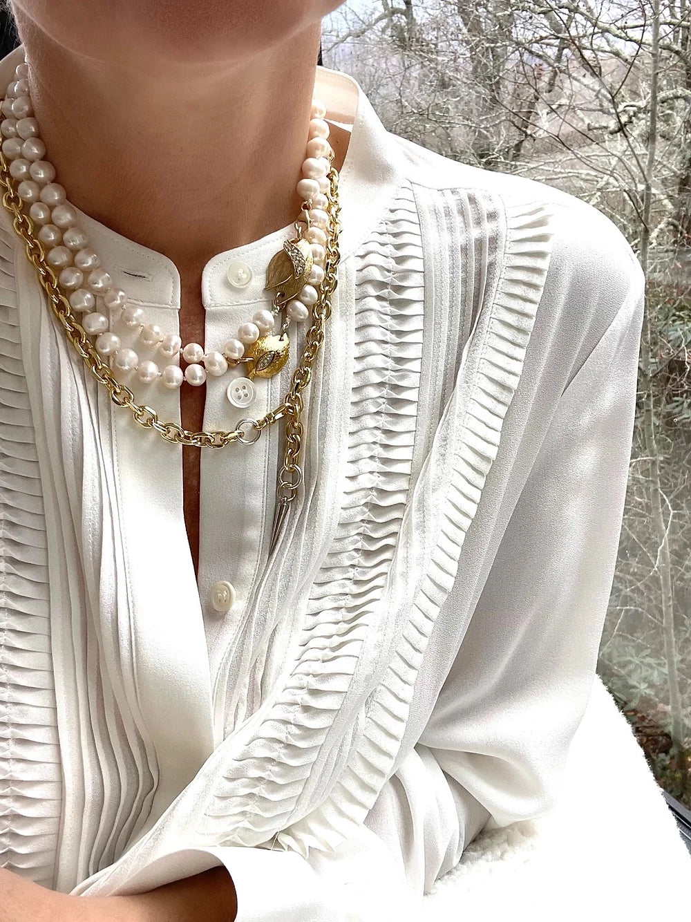 ONE OF A KIND CREAM BAROQUE PEARLS WITH VINTAGE EMBELLISHMENTS NECKLACE - JENN FENTON